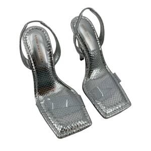Good American Open Square Toe Heels Silver Snake Size 10 GA120L-X